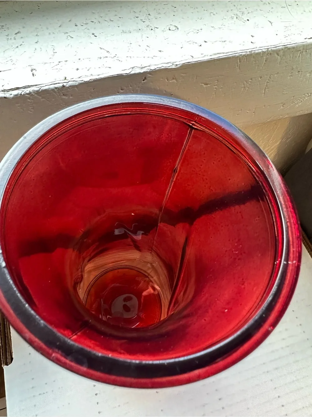 Cottagecore Home Decor Ruby Red Cranberry Gathering Vase. Flared Rim. Hourglass